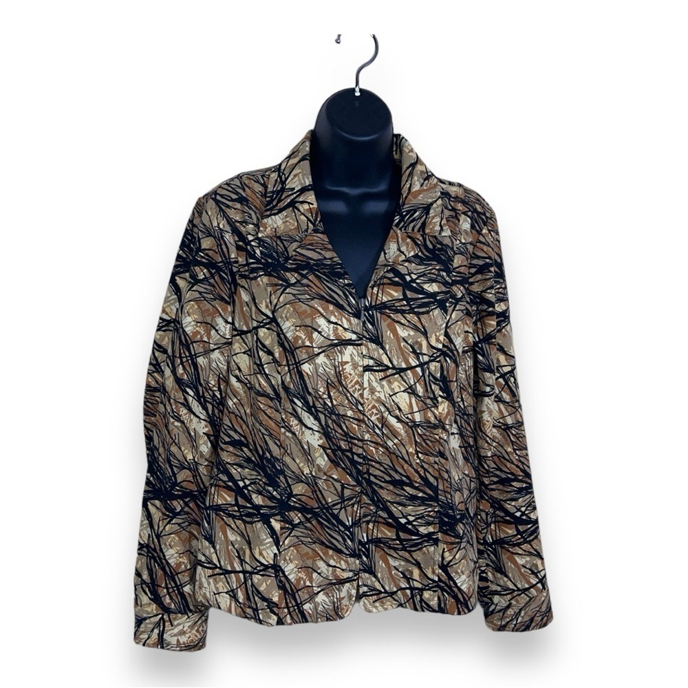 SMALL VINTAGE CHRISTOPHER AND BANKS CAMO BLAZER ZIP CLOSURE BEIGE WOMENS BROWN
